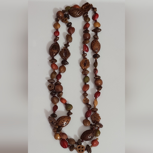 Vintage nuts and seeds long necklace Fall Autumn 44" beautiful colors euc - Picture 2 of 8